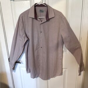 DKNY Slim Fit Stretch Shirt in Light Burgundy  and White